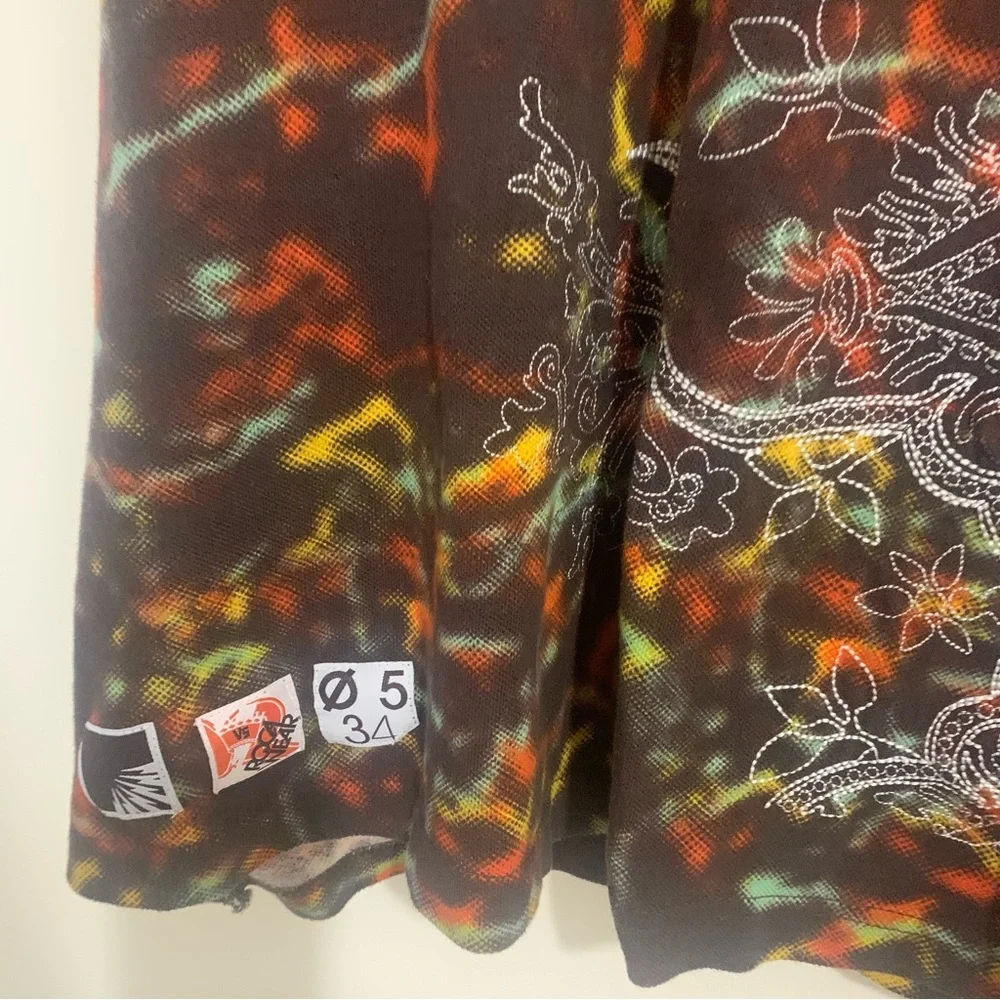 Rocawear Polo Shirt Brown Colorful Splatter Logo Men’s 2x 2XL Top with Pin - Picture 3 of 7